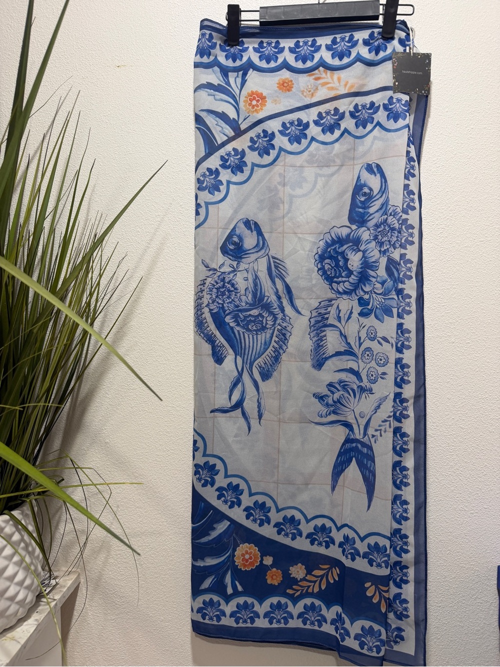 Haute Hippie Blue and White Floral Tile-Print Sarong - Picture 2 of 3